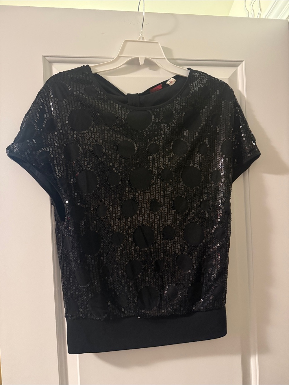 Black Sequin Dot Short Sleeve Top size medium